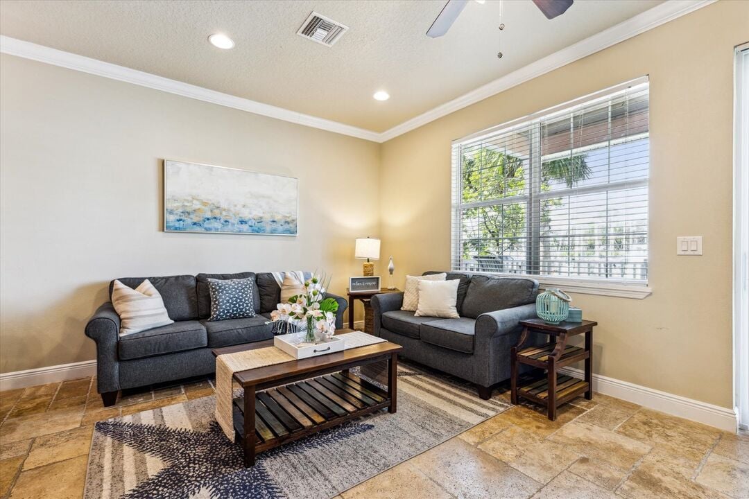 Cozy couch to relax while bonding with family and friends.