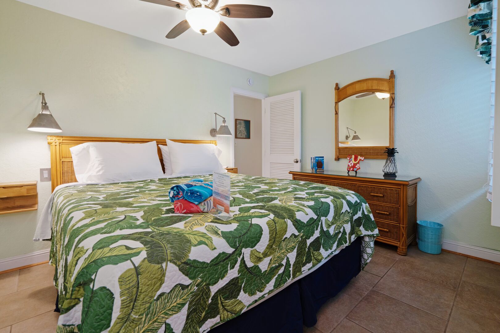 Cal-King bed in the bedroom.
