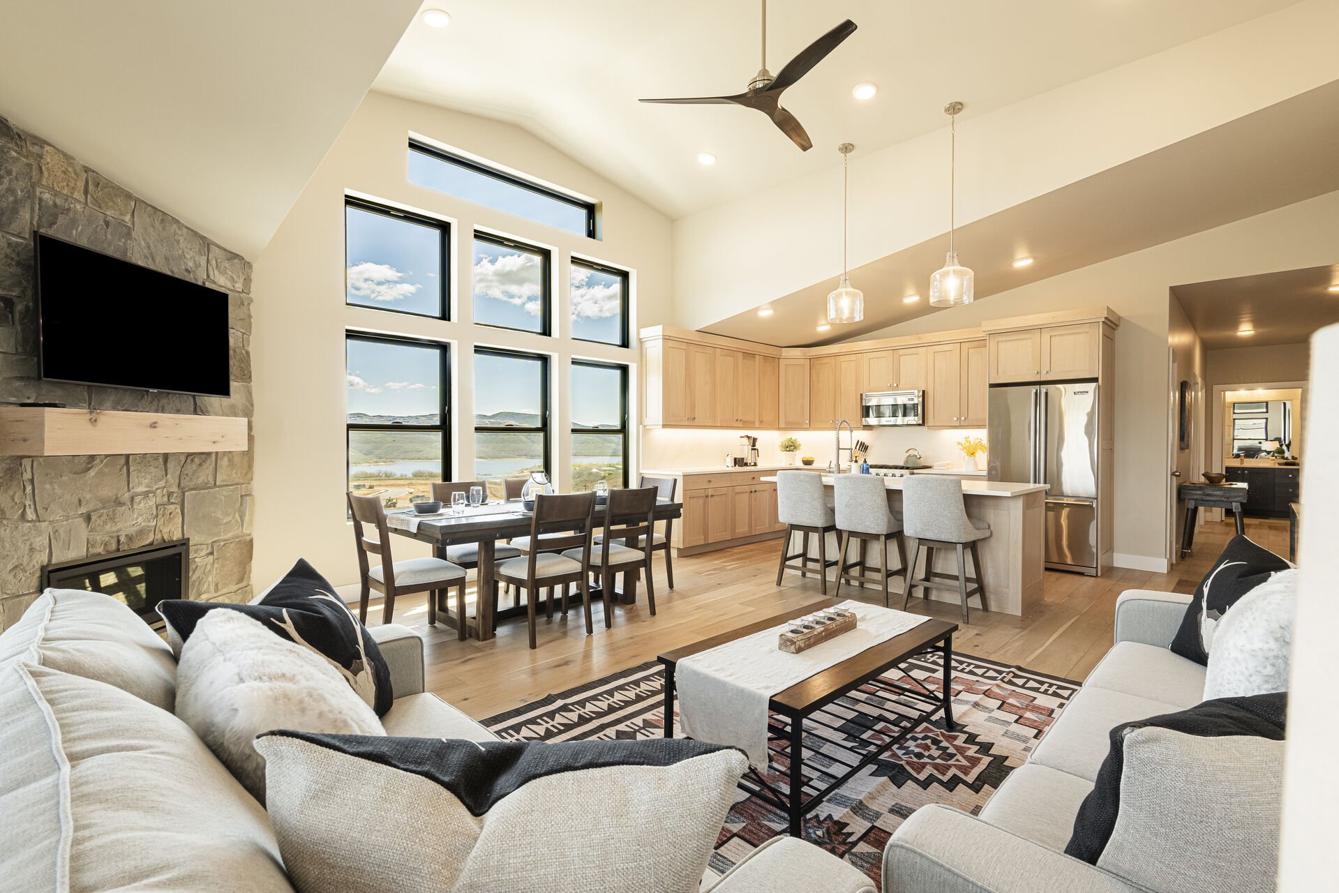 Living room with a smart TV and gas fireplace Living room with a smart TV and gas fireplace