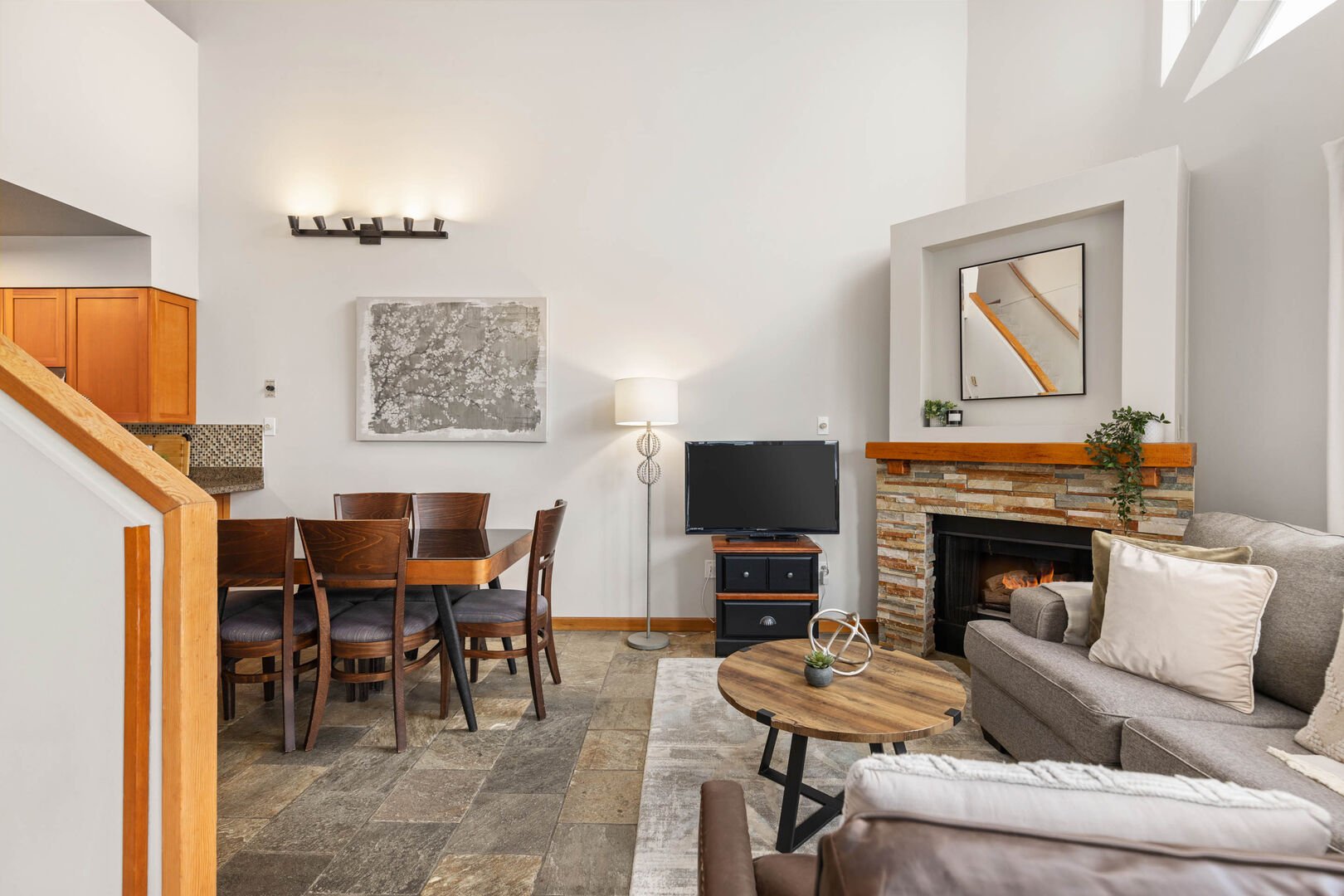 Unwind after a day on the slopes with cable TV and a serene fireplace