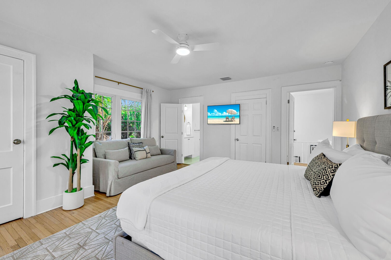 Bedroom Five on the second floor, off thee main staircase boasts a king size bed, sleeper sofa, ensuite bathroom with a shower